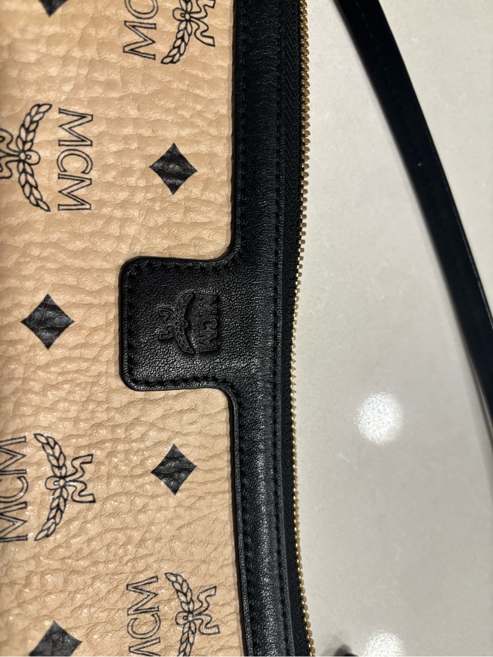 MCM Beige Monogram Wristlet with Black Trim - Picture 3 of 5